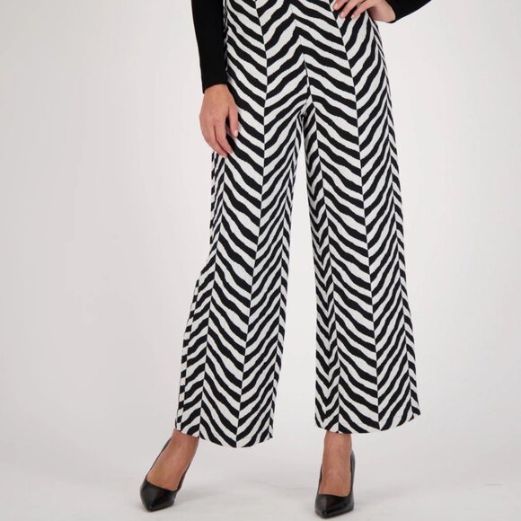 NWT Spanner Wide Leg Trouser Black White Chevron Zebra Palazzo Pant L Career Cit - Picture 1 of 9